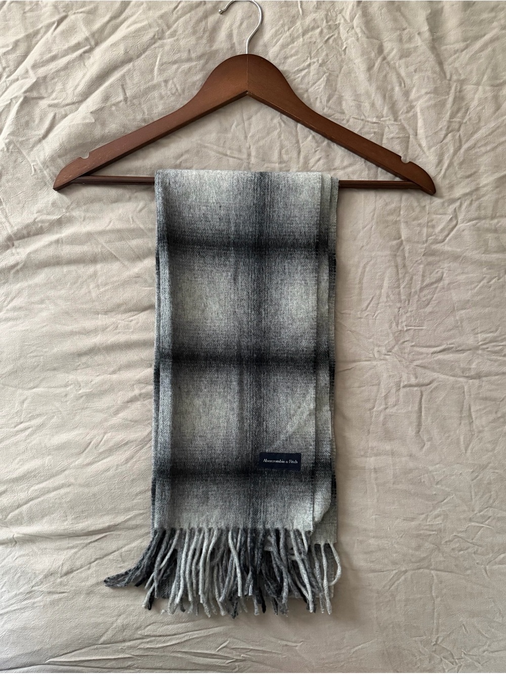 Abercrombie & Fitch Gray Plaid Fringe Scarf